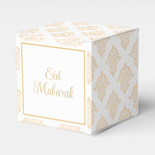 Elegant Vintage Gold Script Eid Mubarak Gift Cube Favor Boxes