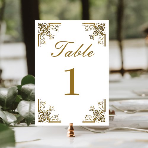 Elegant Vintage Gold Script Wedding Table Number