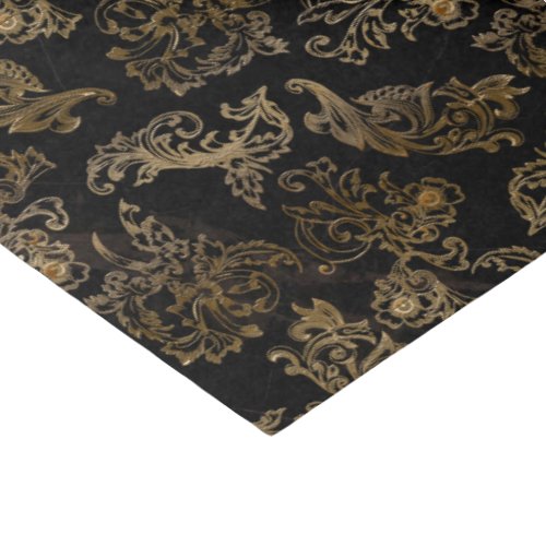 Elegant Vintage Gold Scrolls on Black Faux Marble Tissue Paper