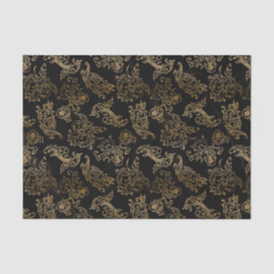 Elegant Vintage Gold Scrolls on Black Faux Marble Tissue Paper
