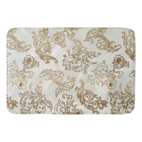 Elegant Vintage Gold Scrolls on Faux Marble Bathroom Mat