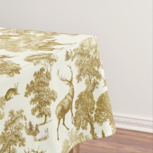 Elegant Vintage Gold Toile Deer Fox Woodland  Tablecloth