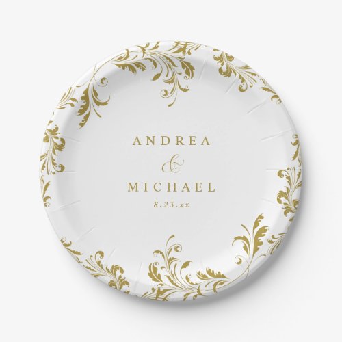 Elegant Vintage Gold Wedding Dessert Paper Plates