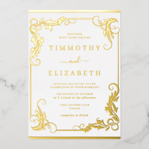 Elegant Vintage Gold Wedding Foil Invitation