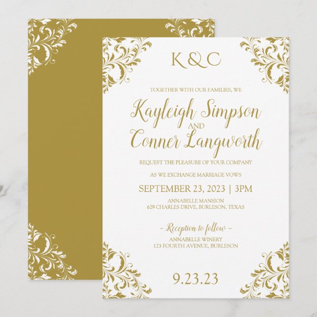 Elegant Vintage Gold Wedding Invitations (Front/Back)