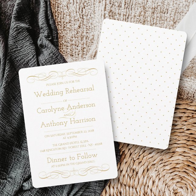 Elegant Vintage Gold Wedding Rehearsal Dinner Invitation (Creator Uploaded)