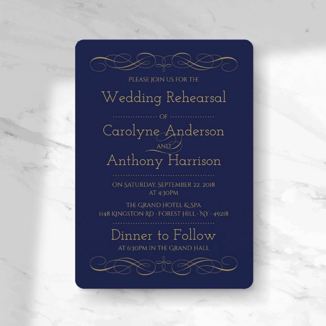 Elegant Vintage Gold Wedding Rehearsal Dinner Invitation (Creator Uploaded)