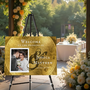 Elegant Vintage Gold Wedding Welcome Sign