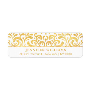 Elegant vintage gold & white adress label