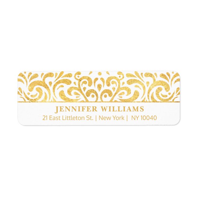 Elegant vintage gold & white adress label (Front)