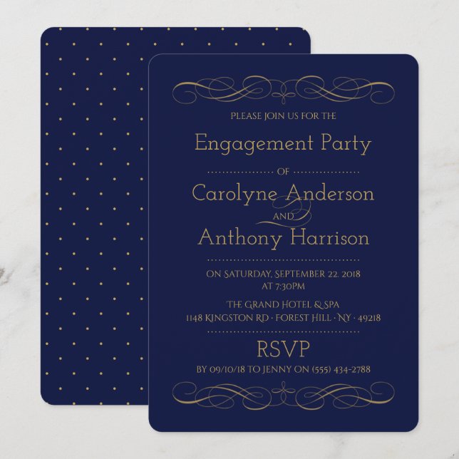 Elegant Vintage Gold & White Engagement Party Invitation (Front/Back)