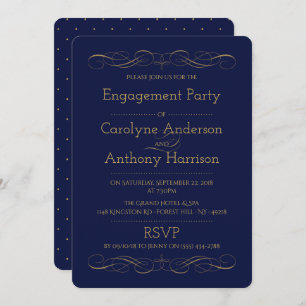 Elegant Vintage Gold & White Engagement Party Invitation
