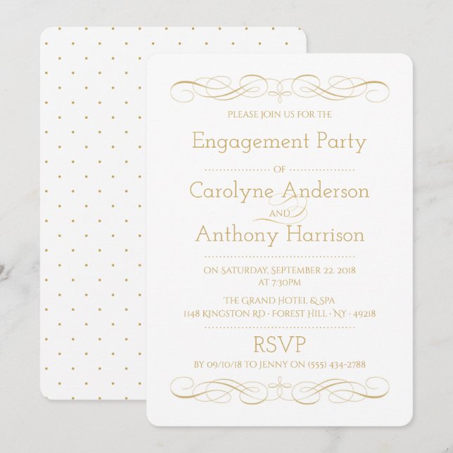 Elegant Vintage Gold & White Engagement Party Invitation (Front/Back)