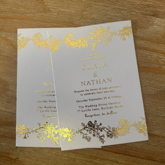 Elegant Vintage Gold & White Floral Wedding Foil Invitation