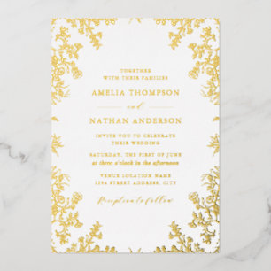 Elegant Vintage Gold White Wedding  Foil Invitation