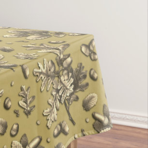 Elegant Vintage Golden Brown Oak Leaves Acorns Tablecloth