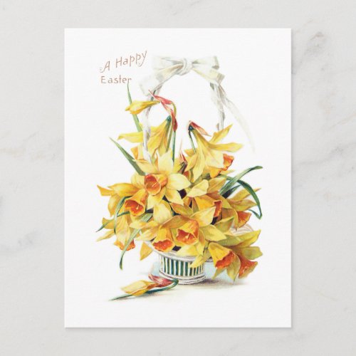 Elegant Vintage Golden Easter Daffodils Postcard