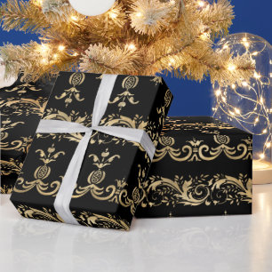 Elegant Vintage Golden Scroll Wrapping Paper