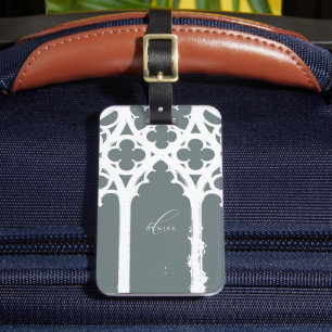 Elegant Vintage Gothic Arch Typography Slate Luggage Tag