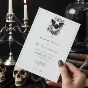 Elegant Vintage Gothic Black Toile Bat Wedding Invitation