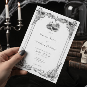 Elegant Vintage Gothic Black Toile Skull Wedding Invitation