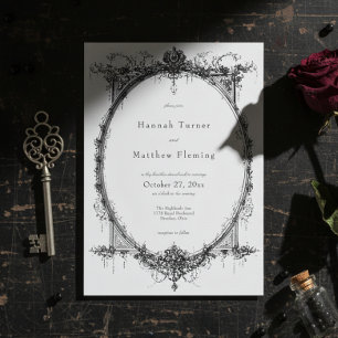 Elegant Vintage Gothic Black Toile Wedding Invitation