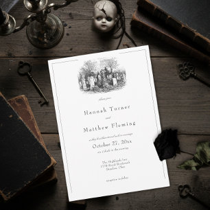 Elegant Vintage Gothic Black Toile Wedding Invitation