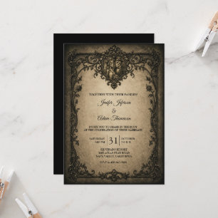 Elegant Vintage Gothic Halloween Wedding Invitation