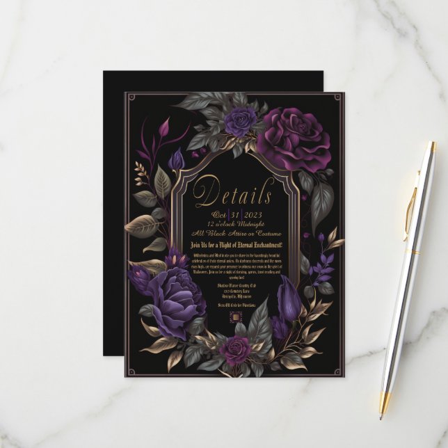 Elegant Vintage Gothic Moody Floral Details Card (Front/Back In Situ)