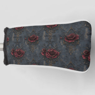 Elegant Vintage Gothic Pattern with Red Roses  Golf Head Cover