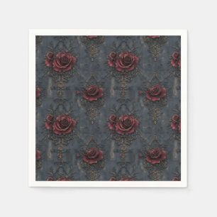 Elegant Vintage Gothic Pattern with Red Roses Napkins