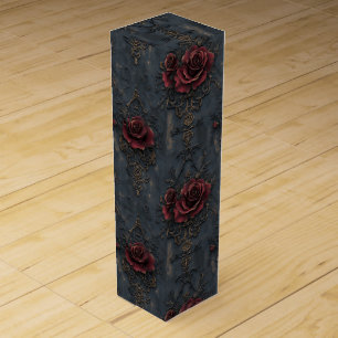 Elegant Vintage Gothic Pattern with Red Roses Wine Box