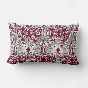 Elegant Vintage Gray Burgundy Flower Pattern Lumbar Pillow