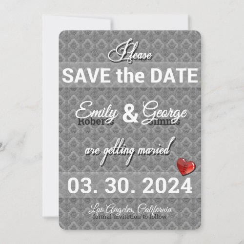 Elegant Vintage Gray Damask Save the Date Card