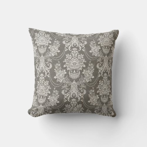 Elegant Vintage Gray Damask  Throw Pillow