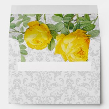 Elegant Vintage Gray Damask With Yellow Roses  Envelope by Susang6 at Zazzle