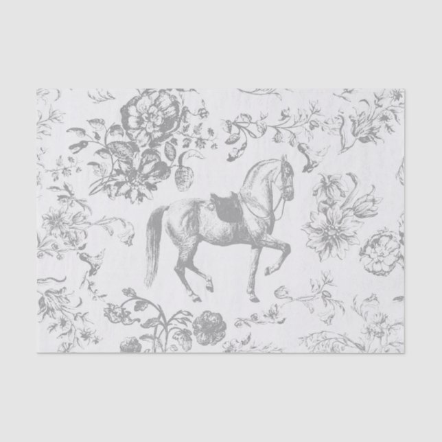 Elegant Vintage Gray Horse Flowers Tissue Paper (Front)