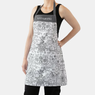 Elegant Vintage Gray White Baroque Angel Floral Apron