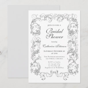 Elegant Vintage Gray White Ornate Bridal Shower Invitation