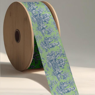 Elegant vintage green blue toile de jouy satin ribbon