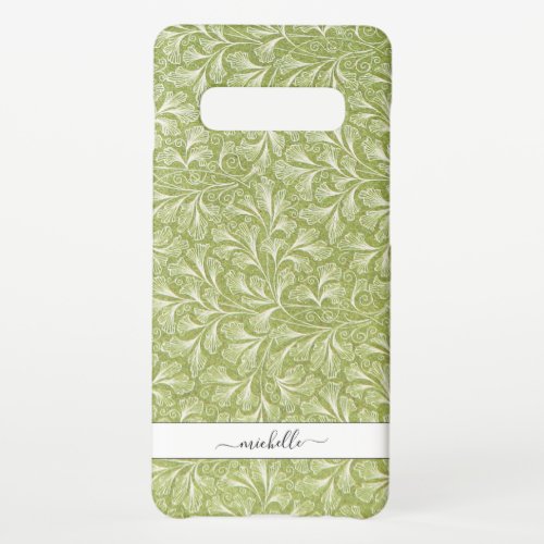 Elegant Vintage Green Botanical Script Name Samsung Galaxy S10 Case