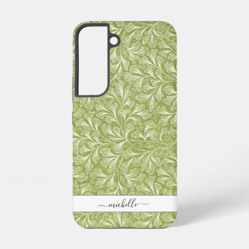 Elegant Vintage Green Botanical Script Name Samsung Galaxy S22 Case