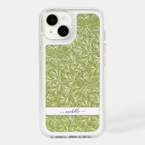 Elegant Vintage Green Botanical Script Name Speck iPhone 14 Case