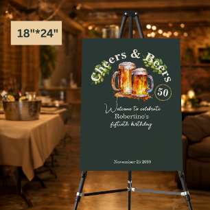 Elegant Vintage Green Cheers & Beers 50th Birthday Foam Board