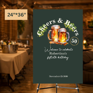 Elegant Vintage Green Cheers & Beers 50th Birthday Foam Board