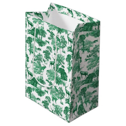 Elegant Vintage Green Deer Fox Country Toile Medium Gift Bag