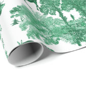 Elegant Vintage Green Deer Fox Country Toile Wrapping Paper (Roll Corner)