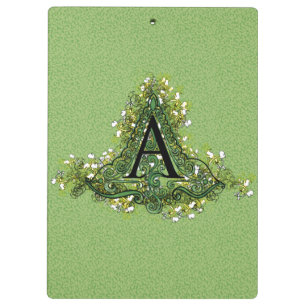 Elegant Vintage green Floral initial A monogram Clipboard