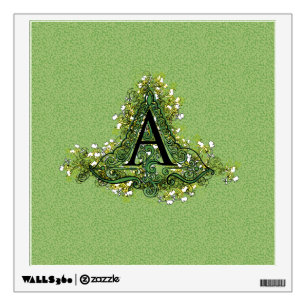 Elegant Vintage green Floral initial A monogram Wall Decal