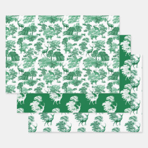 Elegant Vintage Green French Country Toile Deer Wrapping Paper Sheets